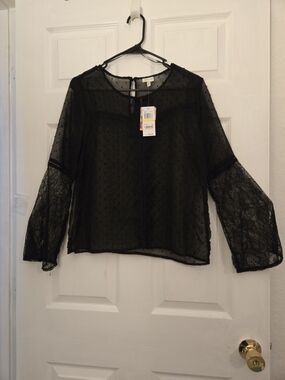 Self Esteem Black Sheer Dot Lace Blouse